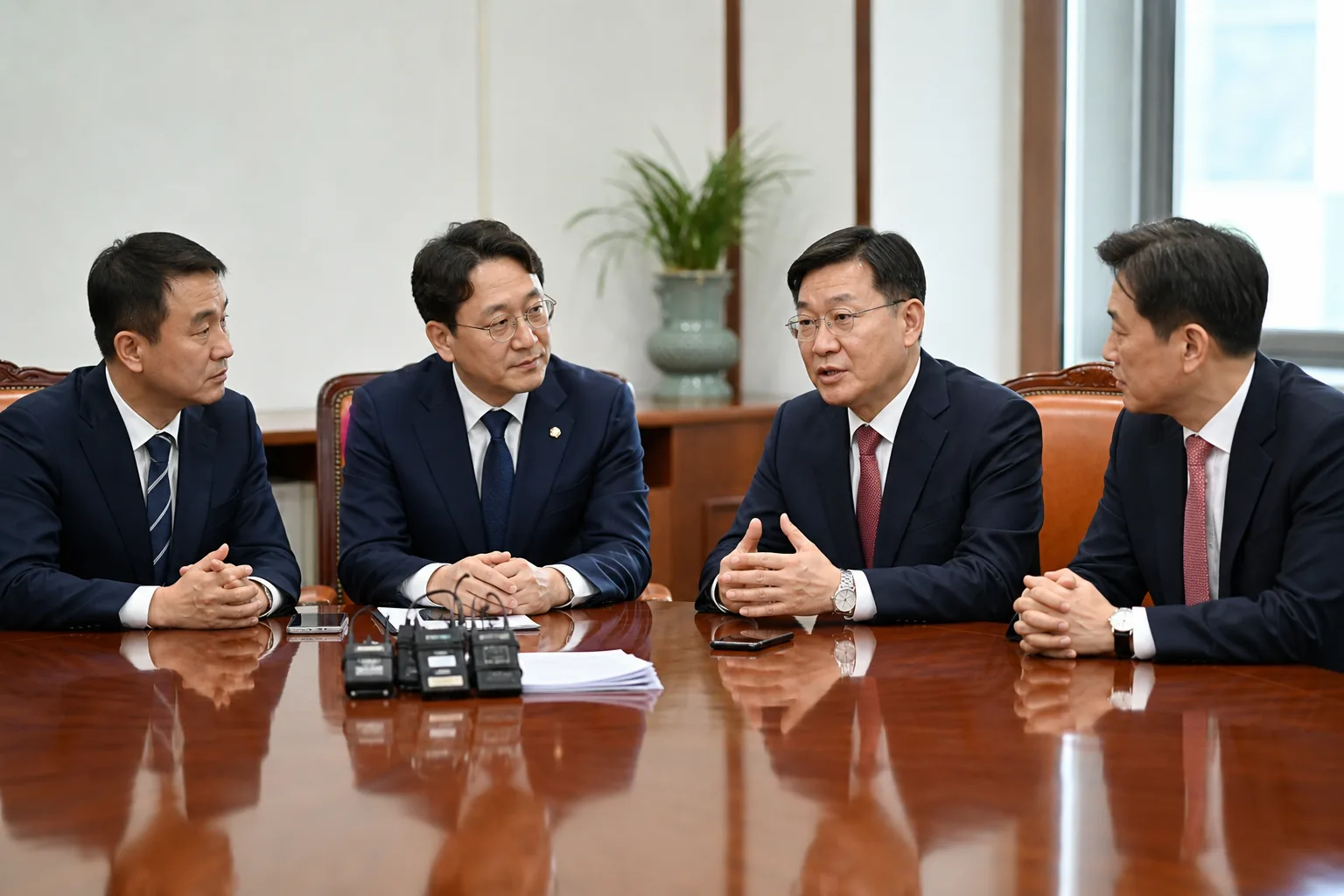 국회 회의실에서 법안 조문화 작업을 논의하는 모습
