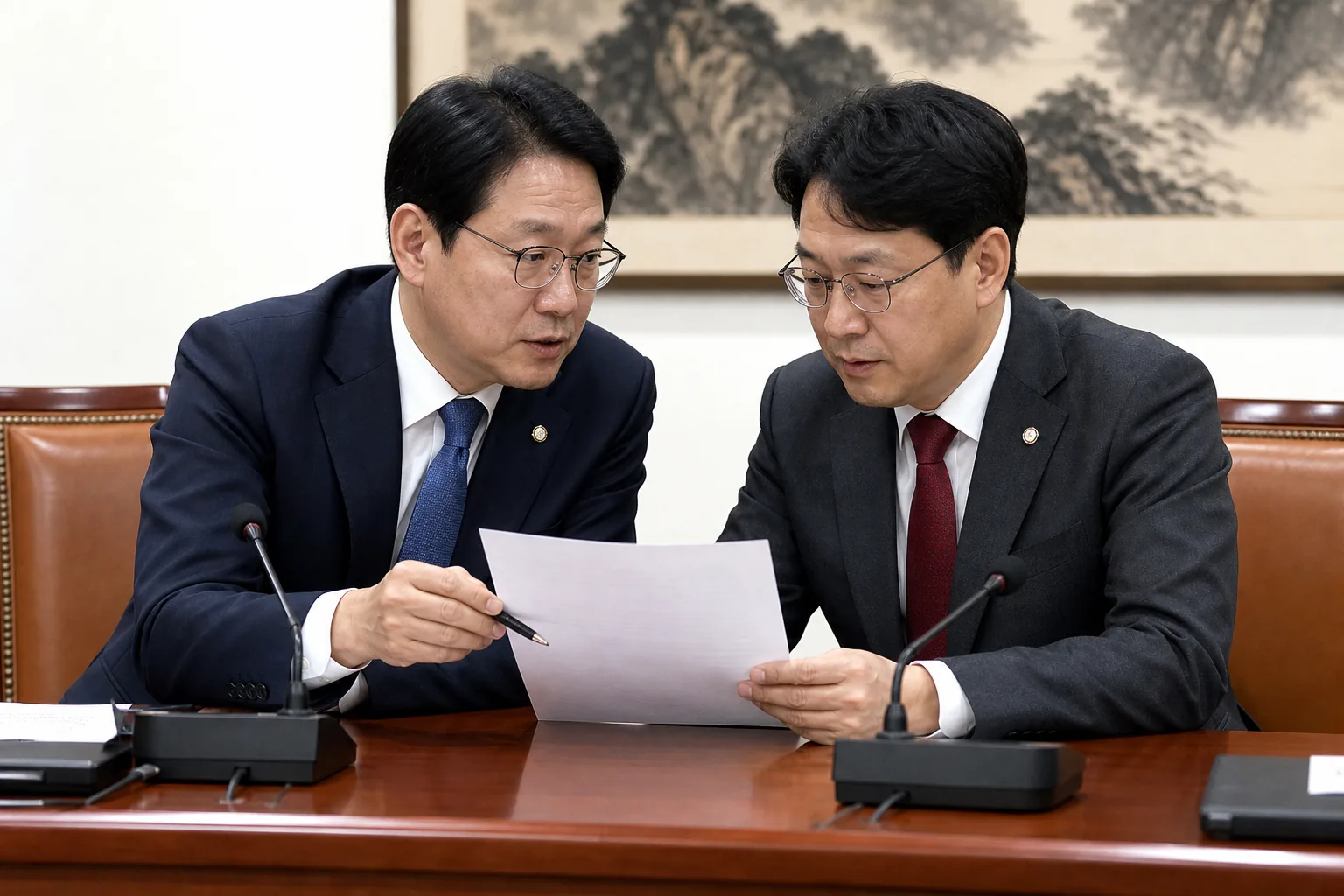 투표소와 국회 법안 심사를 함께 상징하는 정치 이미지