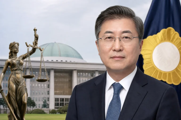 국회에서 특별감찰관 후보 추천을 발표하는 정치 현장 이미지