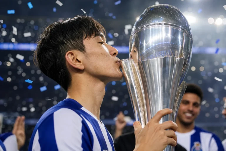 축구 경기 뒤 우승을 기뻐하는 선수