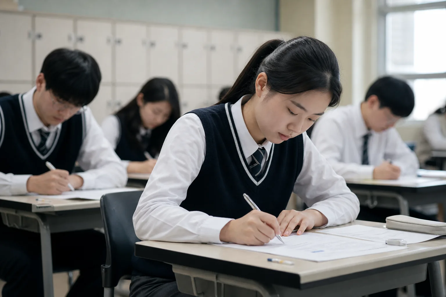 입시 자료를 검토하는 수험생과 학부모
