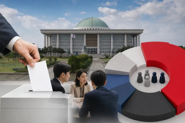 국회와 정치 여론조사 자료를 상징하는 장면