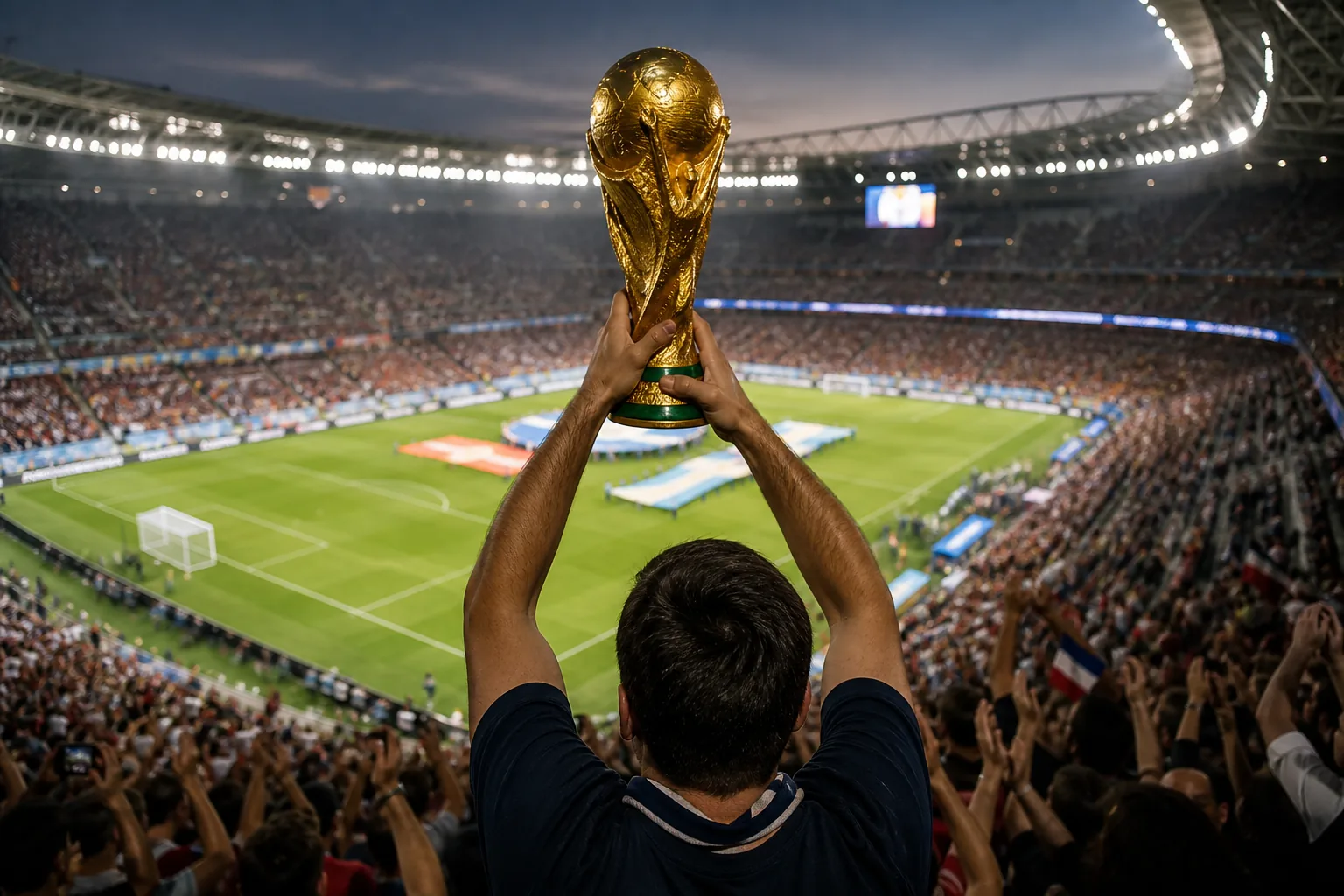 월드컵 상업화와 투자 논의를 상징하는 축구공과 경기장