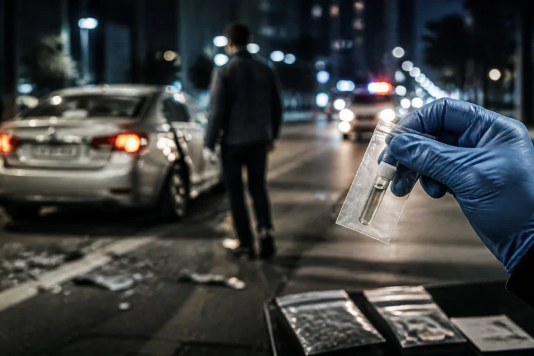 교통사고 현장을 조사하는 경찰과 차량 이미지
