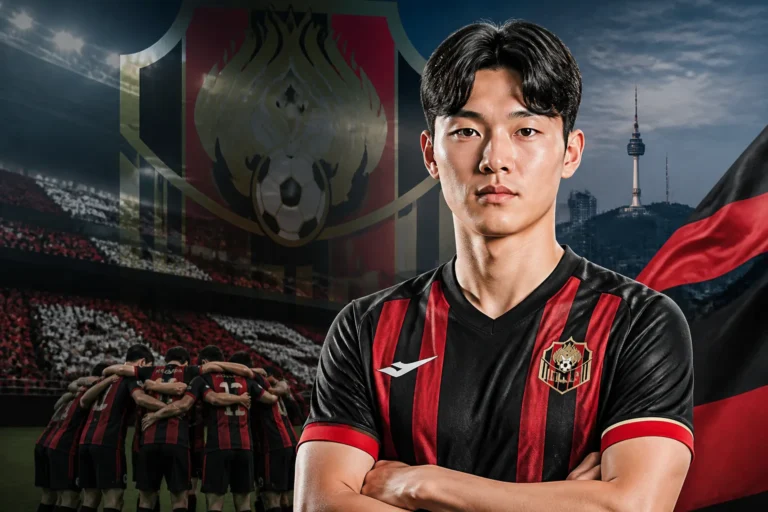 축구 경기장에서 중원 경합을 펼치는 선수 이미지
