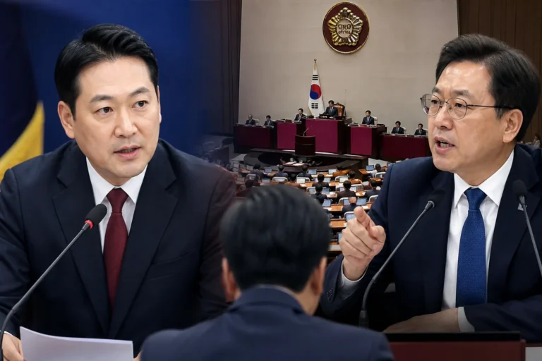 국회 본회의장과 정책 토론을 상징하는 이미지