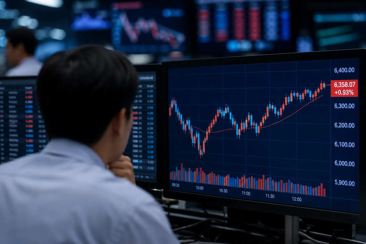 코스피, 상승 전환해 1% 안팎 등락…코스닥은 다시 하락 핵심 내용을 시각화한 이미지
