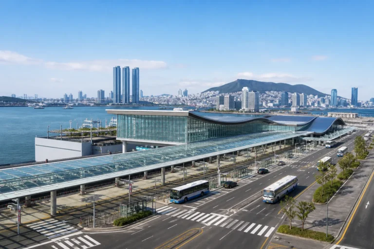 부산 북항 환승센터와 항만 전경 이미지