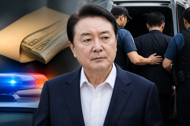 공직자 금품수수 의혹 사건의 검찰 송치를 상징하는 이미지