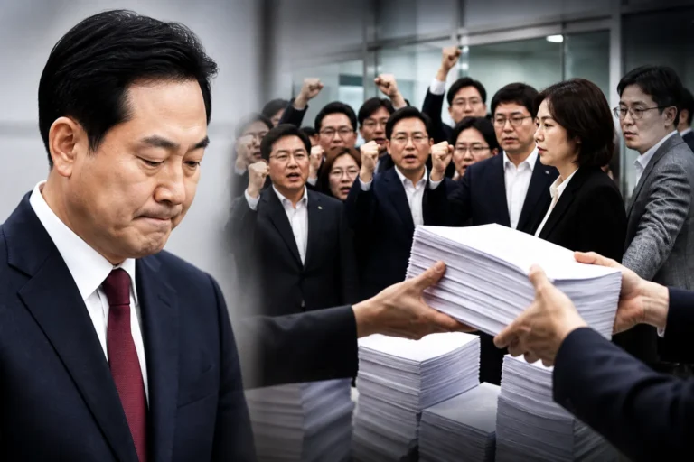 국회 앞에서 당 대표 퇴진과 지지를 두고 갈린 정당 당원들