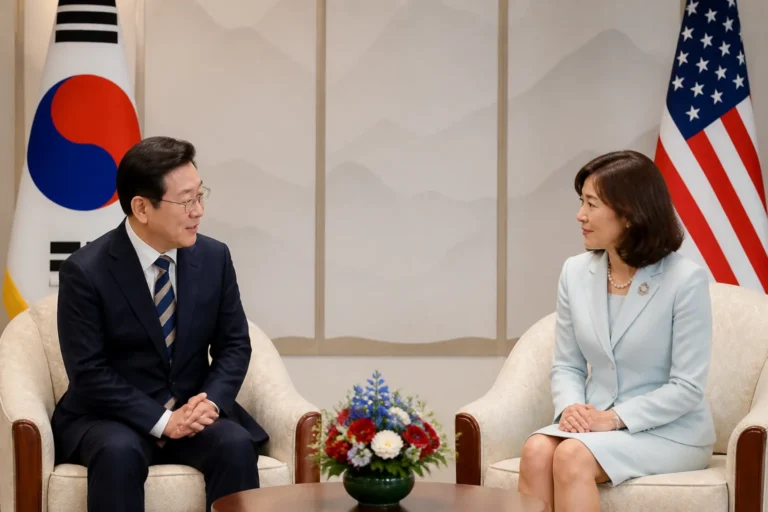 한국 대통령과 주한미국대사의 첫 공식 환담을 표현한 대표 이미지