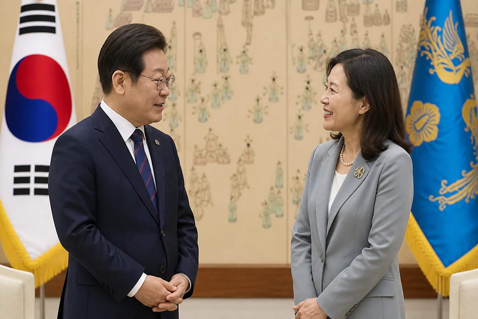 한국과 미국 대표가 양국 현안을 논의하는 이미지