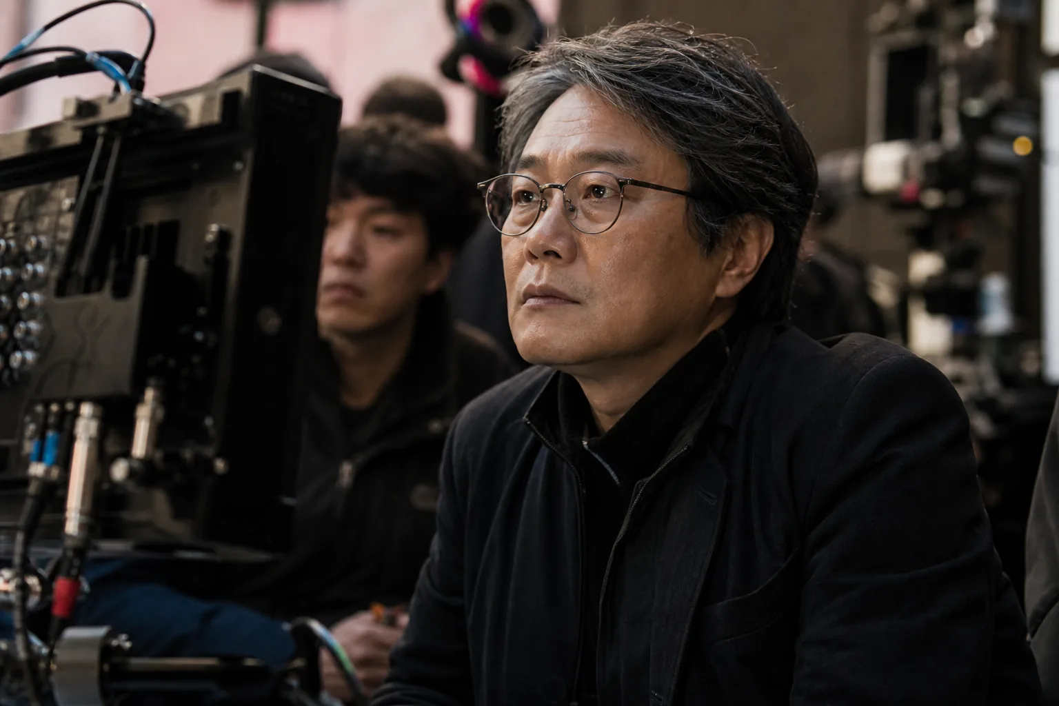 드라마 촬영 현장에서 배우를 연출하는 감독