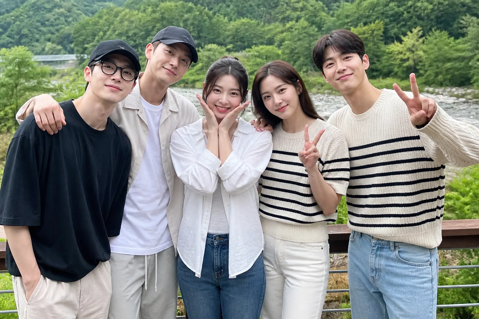 강원도 홍천으로 우정 여행을 떠난 다섯 배우를 표현한 이미지