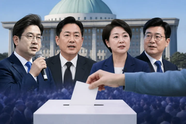 정당 전당대회 당대표 후보 토론을 표현한 이미지
