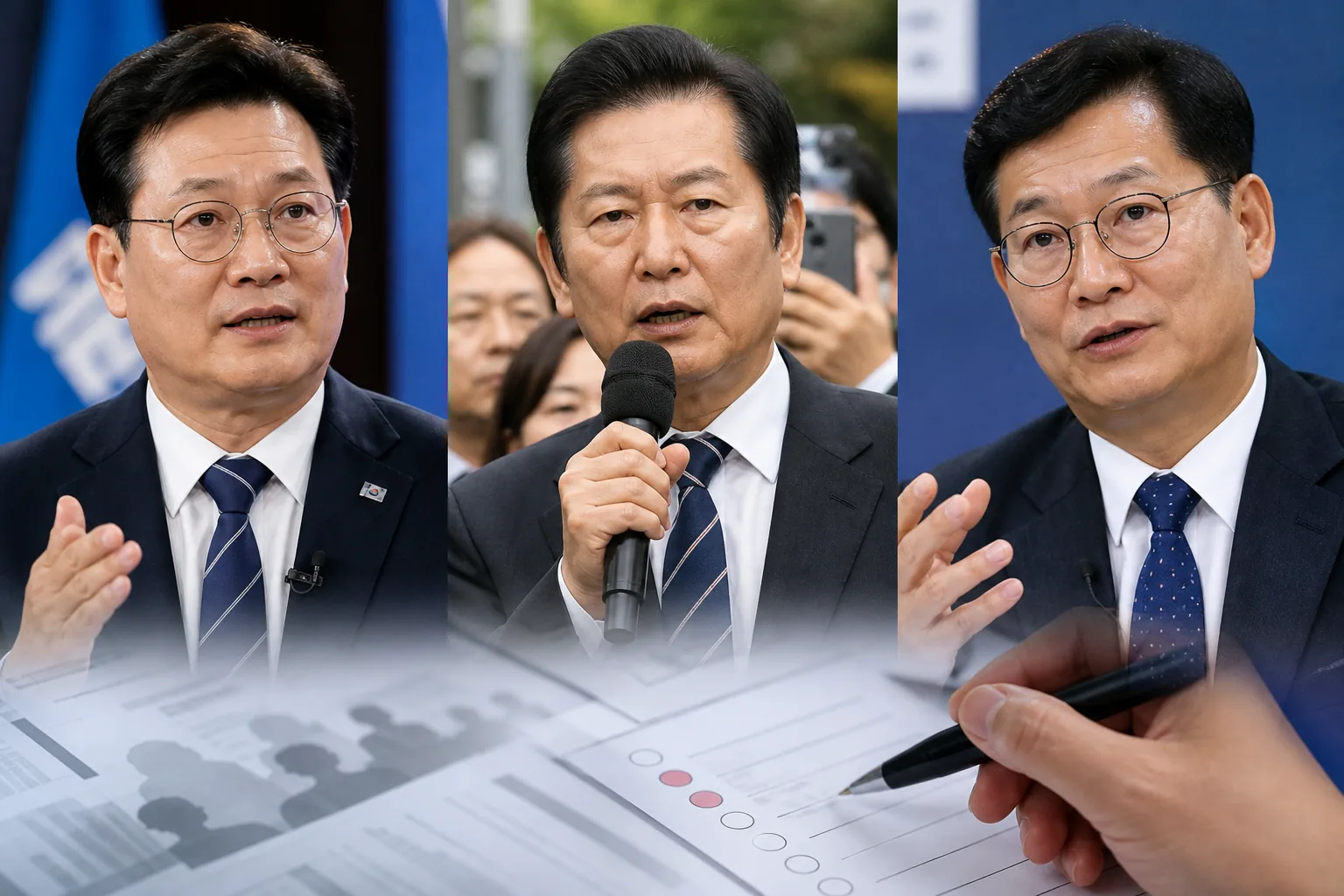 당대표 후보들이 유세와 토론을 벌이는 이미지