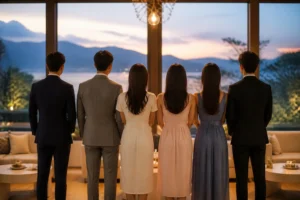 합숙 연애 예능의 최종 선택 순간을 표현한 이미지
