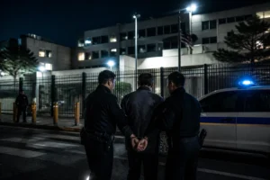 서울 도심 외교시설 주변의 야간 경계 모습