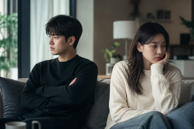 오래된 연인의 감정적 거리를 표현한 이미지
