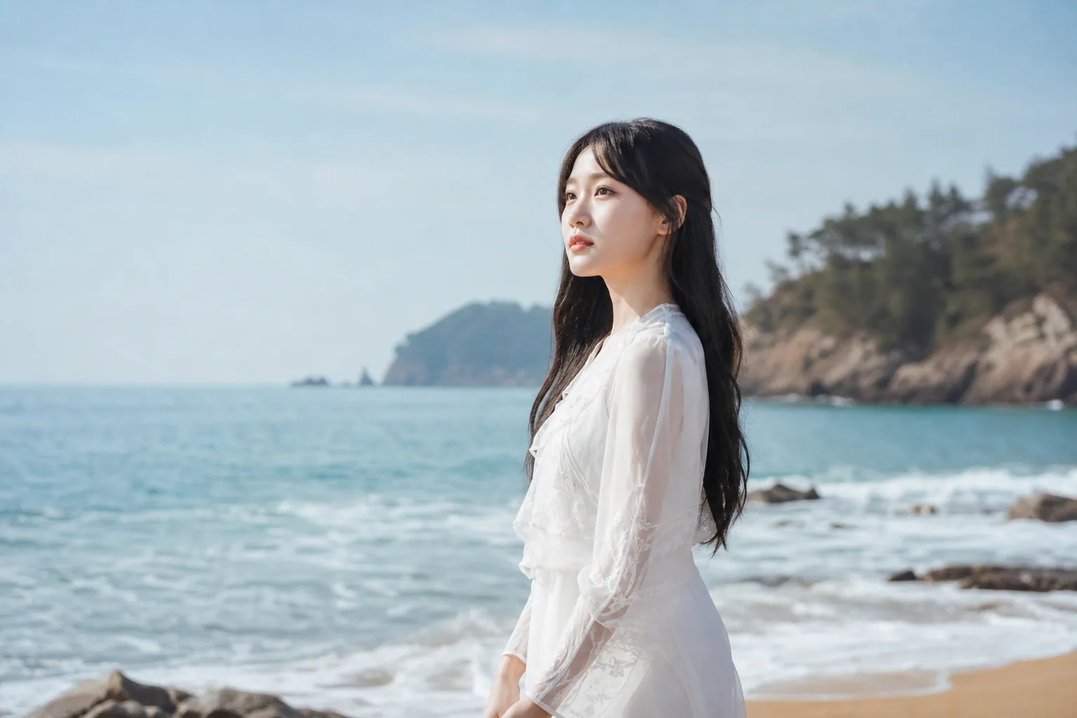 여름 바닷가에서 위로를 전하는 음악 영상을 표현한 이미지