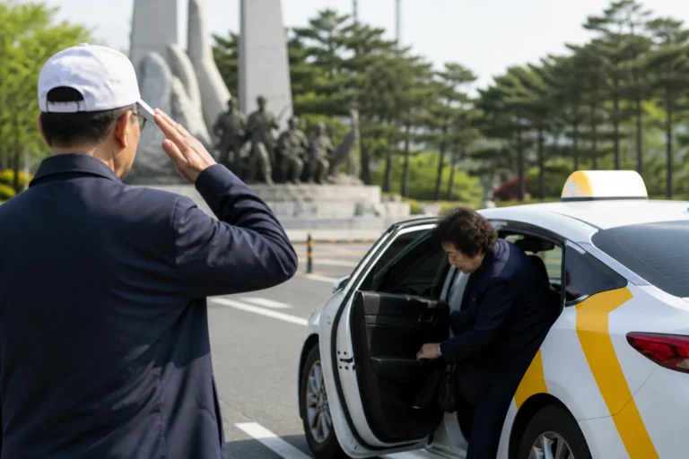 택시를 이용해 병원으로 이동하는 고령 국가유공자