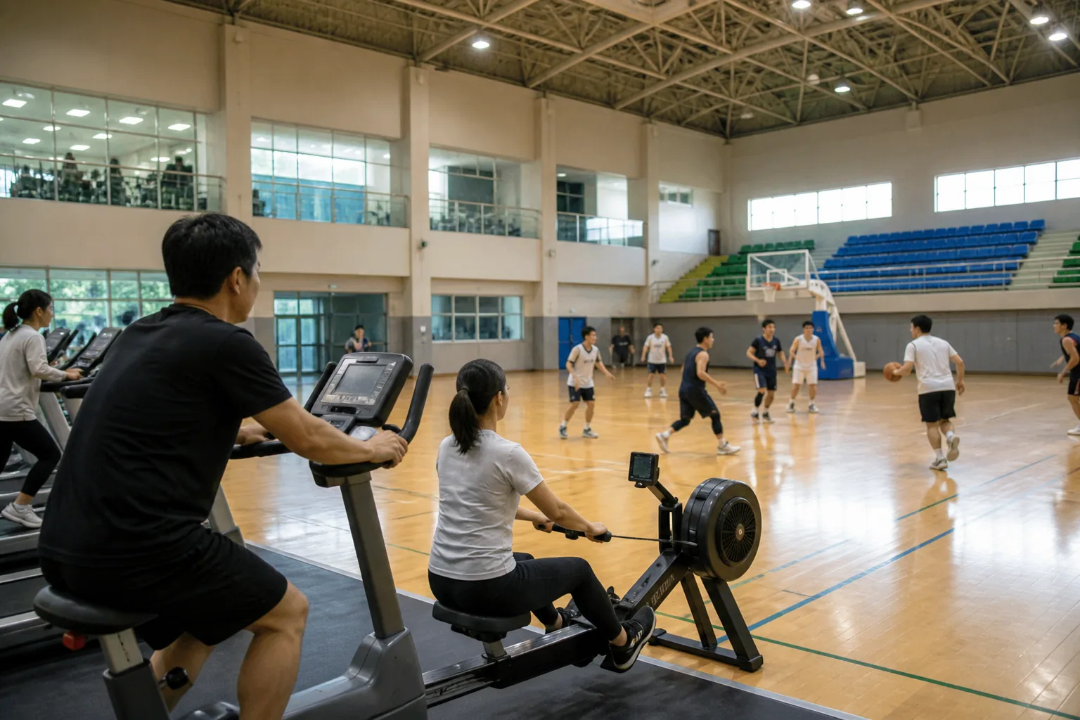 주말에도 운영되는 공공 체육관에서 운동하는 시민들