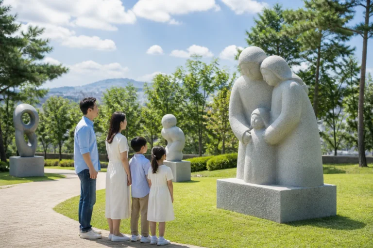 가족 주제 조각 작품이 설치된 북아현동 동네공원