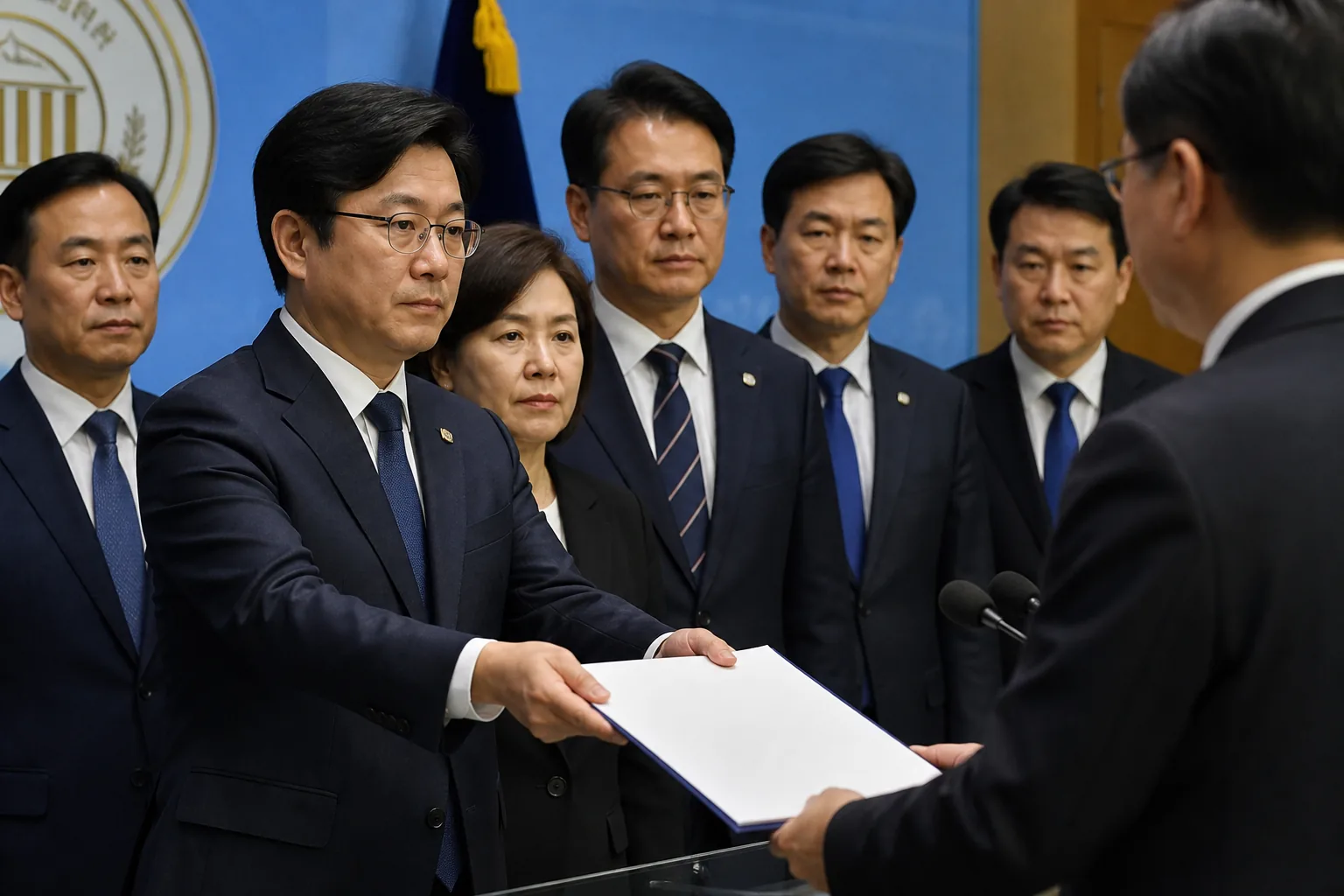 국회 토론회 발언을 검토하는 여야 의원과 취재진