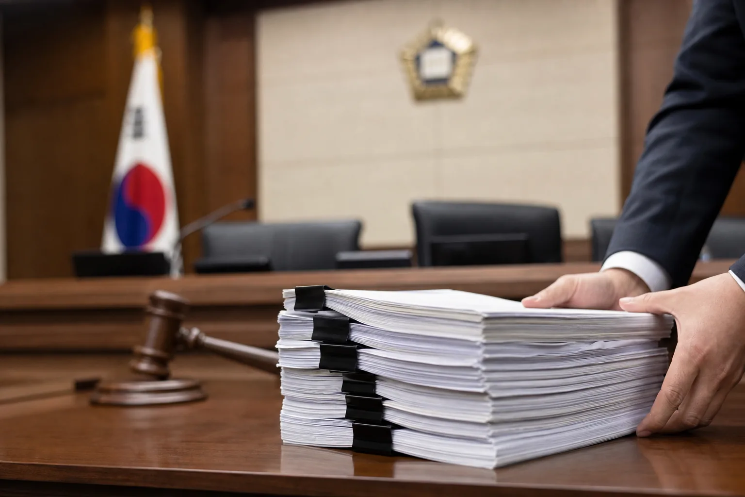 여론조사 보고서와 비용 송금 자료를 검토하는 법률가