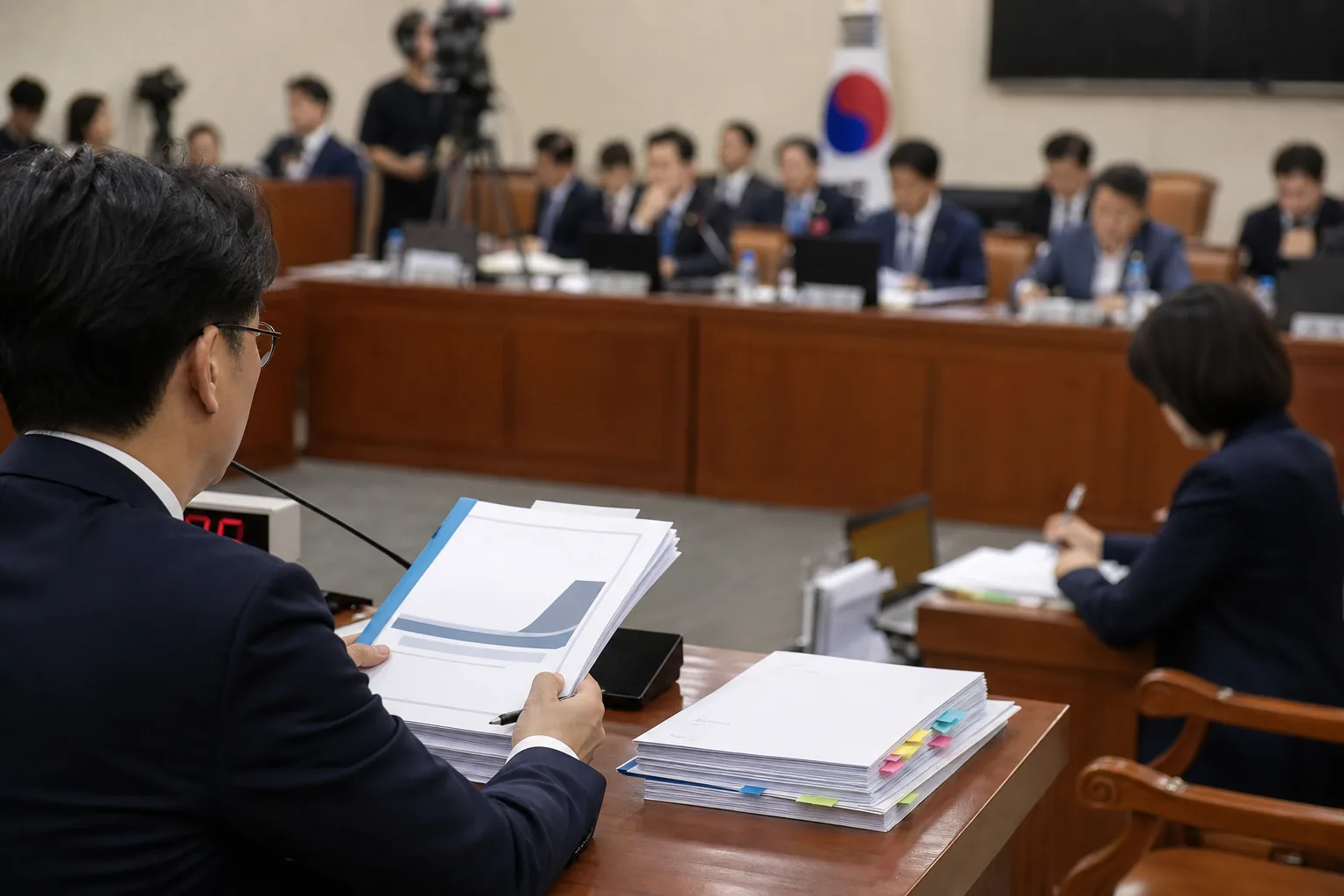 공공 연구용역 결과와 정책 결정 과정을 비교 검토하는 장면