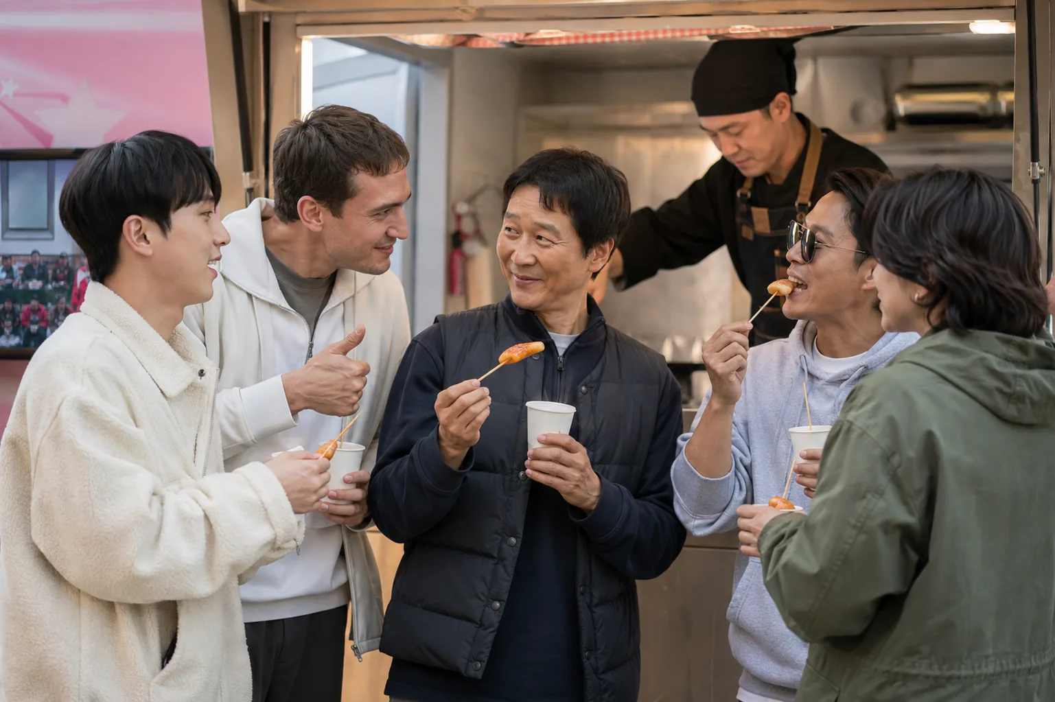 오랜 우정을 이어온 두 배우가 방송 촬영장에서 서로를 응원하는 장면