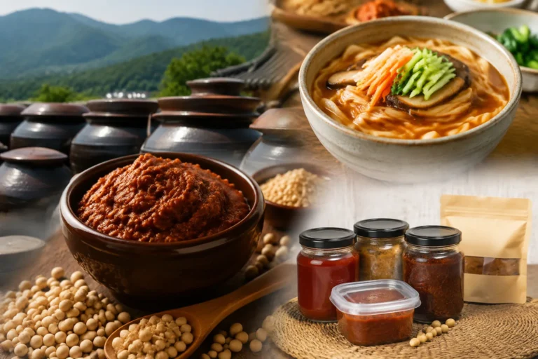 영월 지역 장류와 저당쌈장 등 가공식품을 차려 놓은 이미지