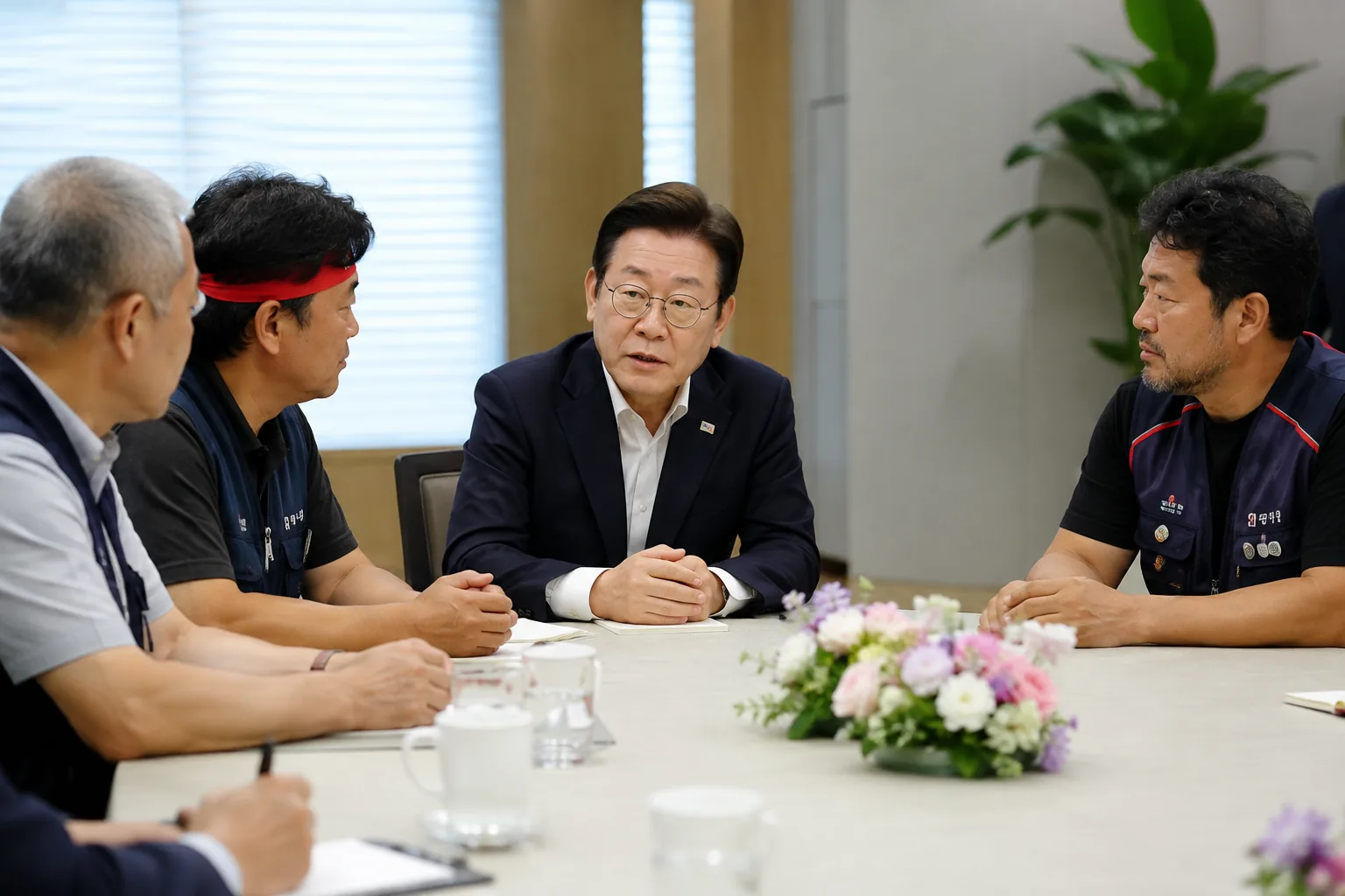 정년 연장과 인공지능 전환을 논의하는 노동자와 정책 관계자 이미지