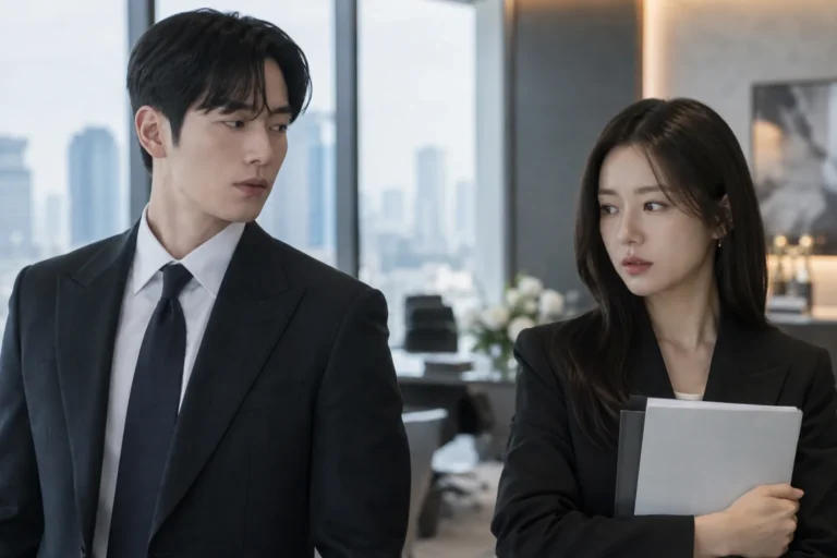 이별한 연인이 커플 이벤트에서 어색하게 다시 만나는 드라마 장면