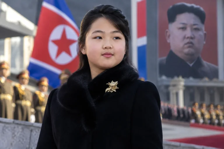 북한 공식 행사에서 차별화된 브로치와 의상을 착용한 인물을 표현한 이미지
