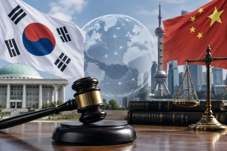 국제투자분쟁 승소와 법무부 청사를 표현한 이미지