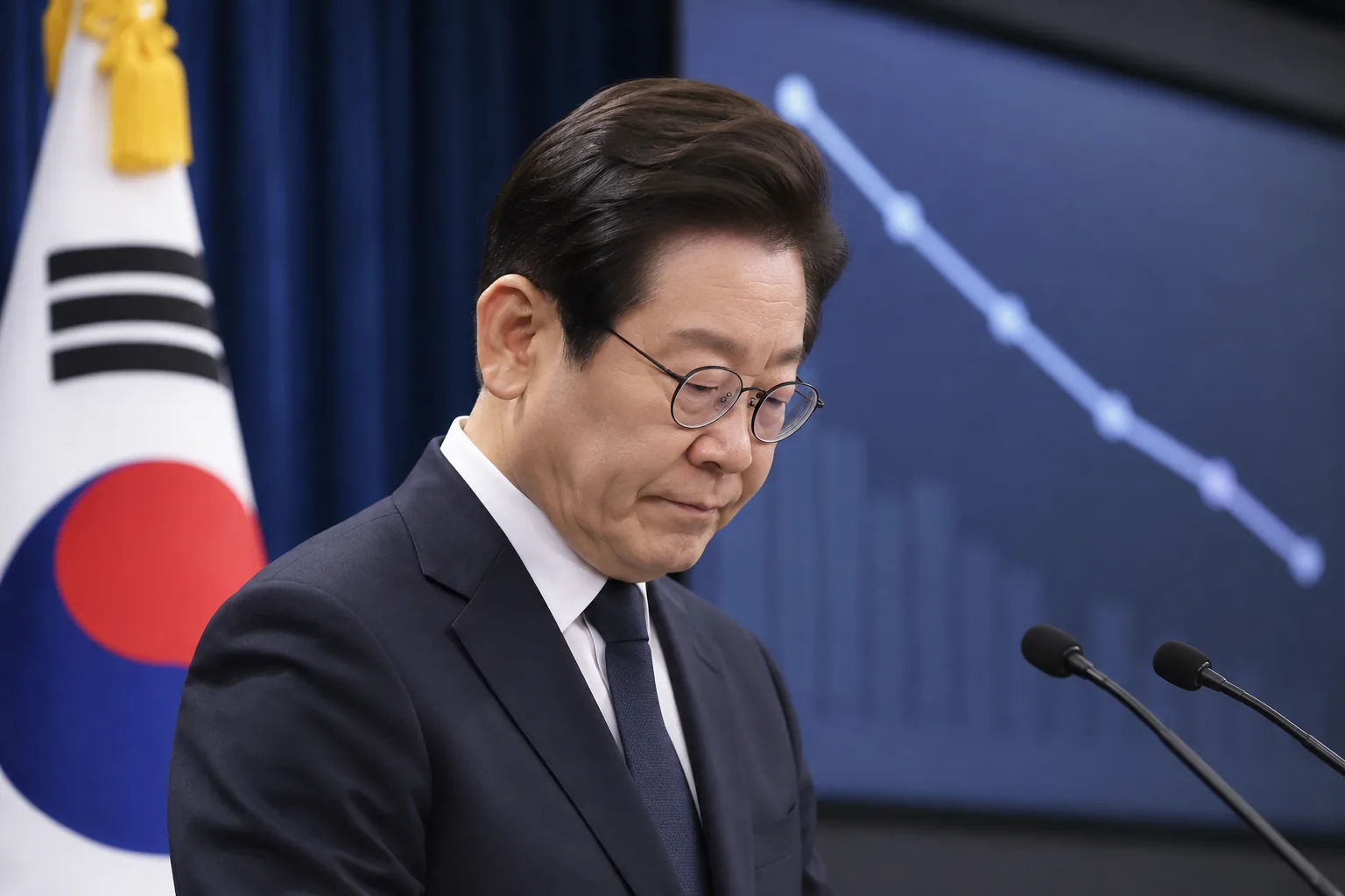 이 대통령 지지율 33.8%, 9주 연속 하락…민주 36.1%·국힘 42.1%ㅣ리얼미터 핵심 내용을 시각화한 이미지