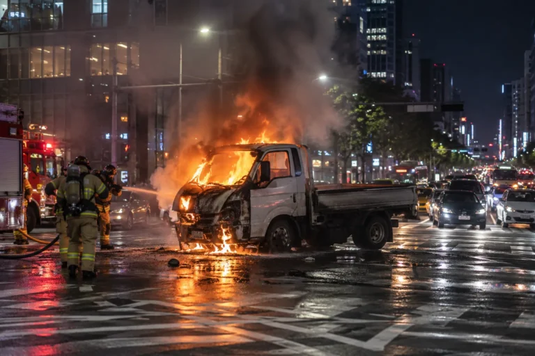 신논현역 사거리 달리던 1t 트럭에서 불…심야 교통혼잡 관련 사회 뉴스 대표 이미지