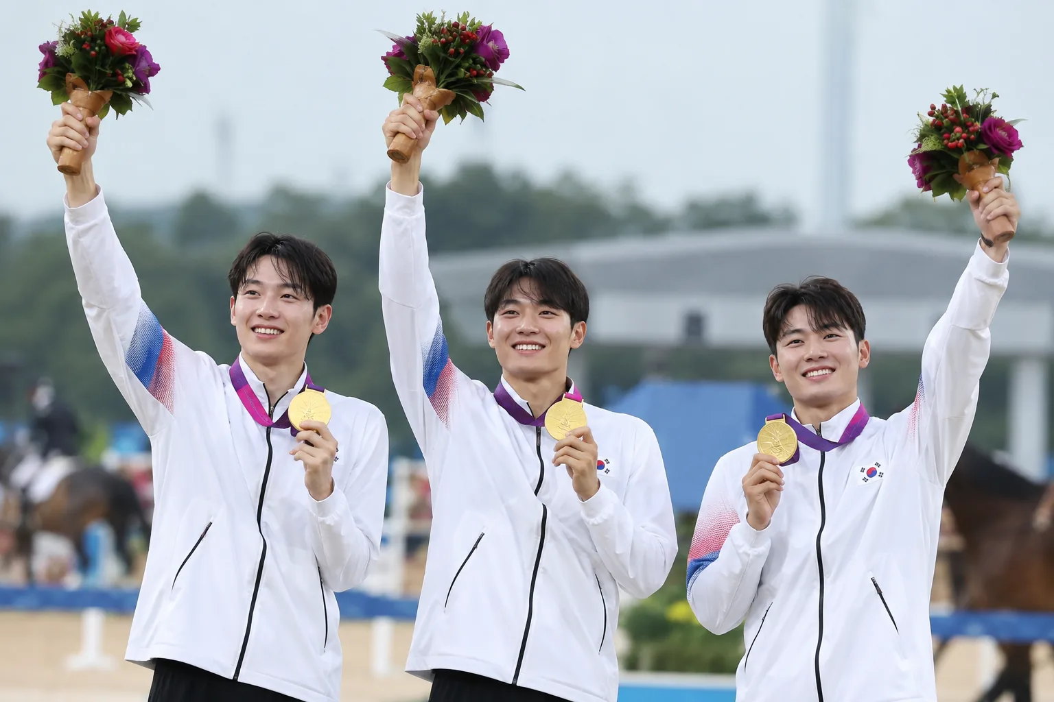 [1보] 아시안게임 한국 '2호 금메달'도 근대5종…남자 단체전 우승 핵심 내용을 시각화한 이미지
