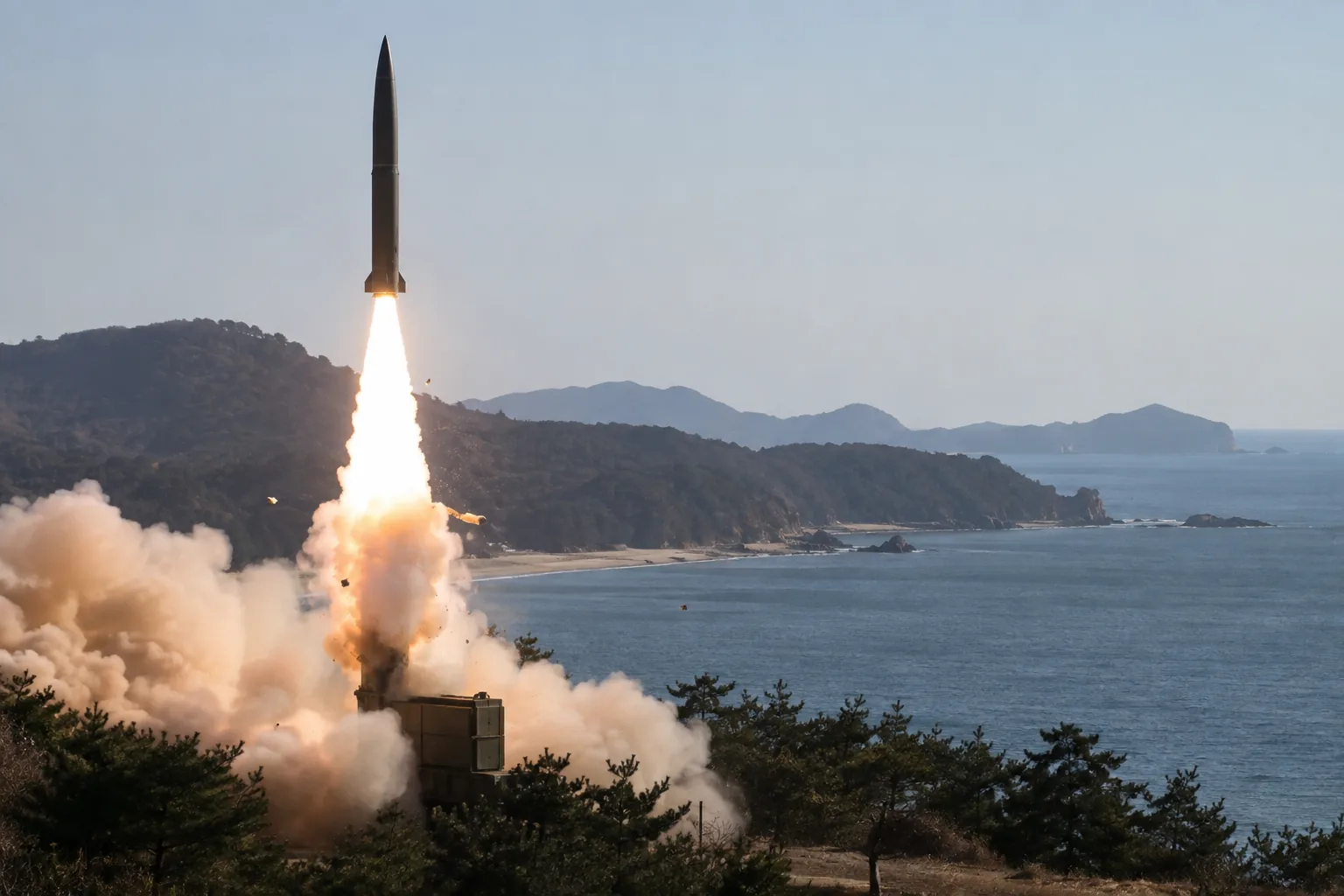 북한, 또 탄도미사일…합참 "원산서 동해상 발사해 450km 비행" 핵심 내용을 시각화한 이미지