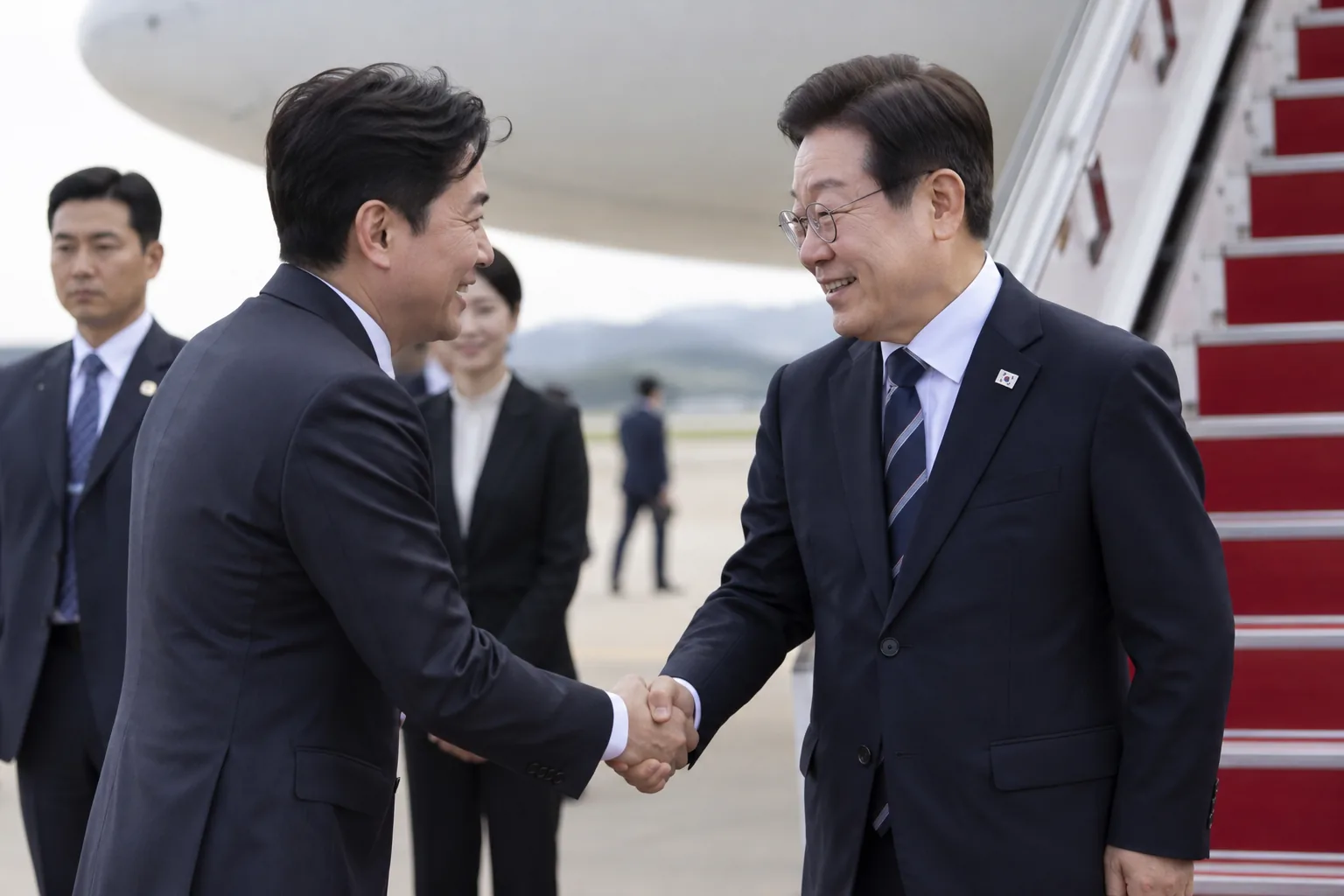 李대통령, 미국·멕시코 순방 출발…강훈식과 웃으며 악수(종합) 배경과 파장을 설명하는 이미지