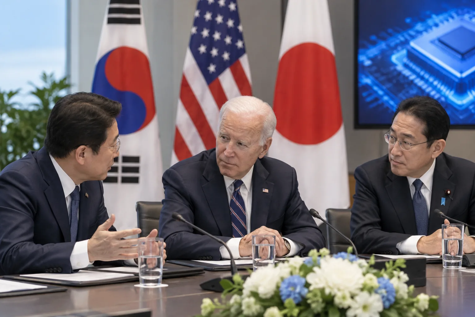 [속보] 한미일 "반도체·AI 협력강화…경제적 강압에 대응 공조" 핵심 내용을 시각화한 이미지