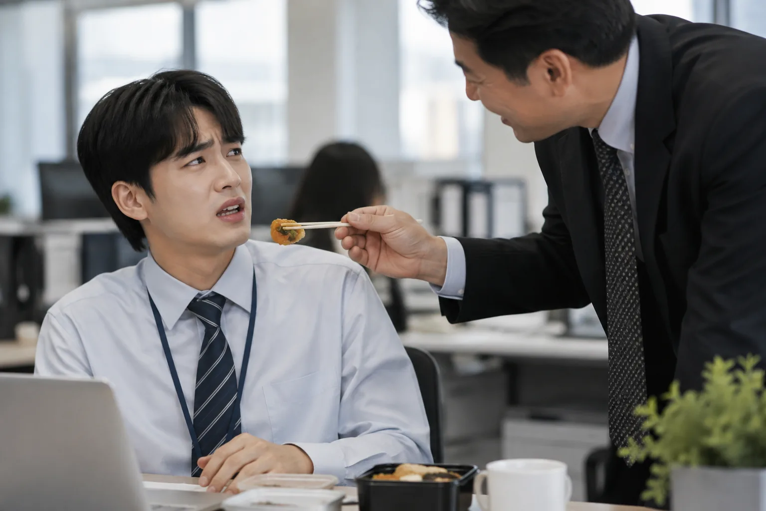 남자 팀장이 자꾸 입에 음식 넣어줘…이직 4주차 남성 직장인 “소름 돋아” 핵심 내용을 시각화한 이미지